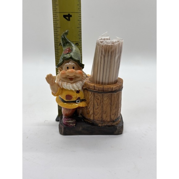 Gnome Toothpick Holder Figurine Rustic Barrel Cute Kitchen Décor 4" Tabletop - Picture 6 of 6